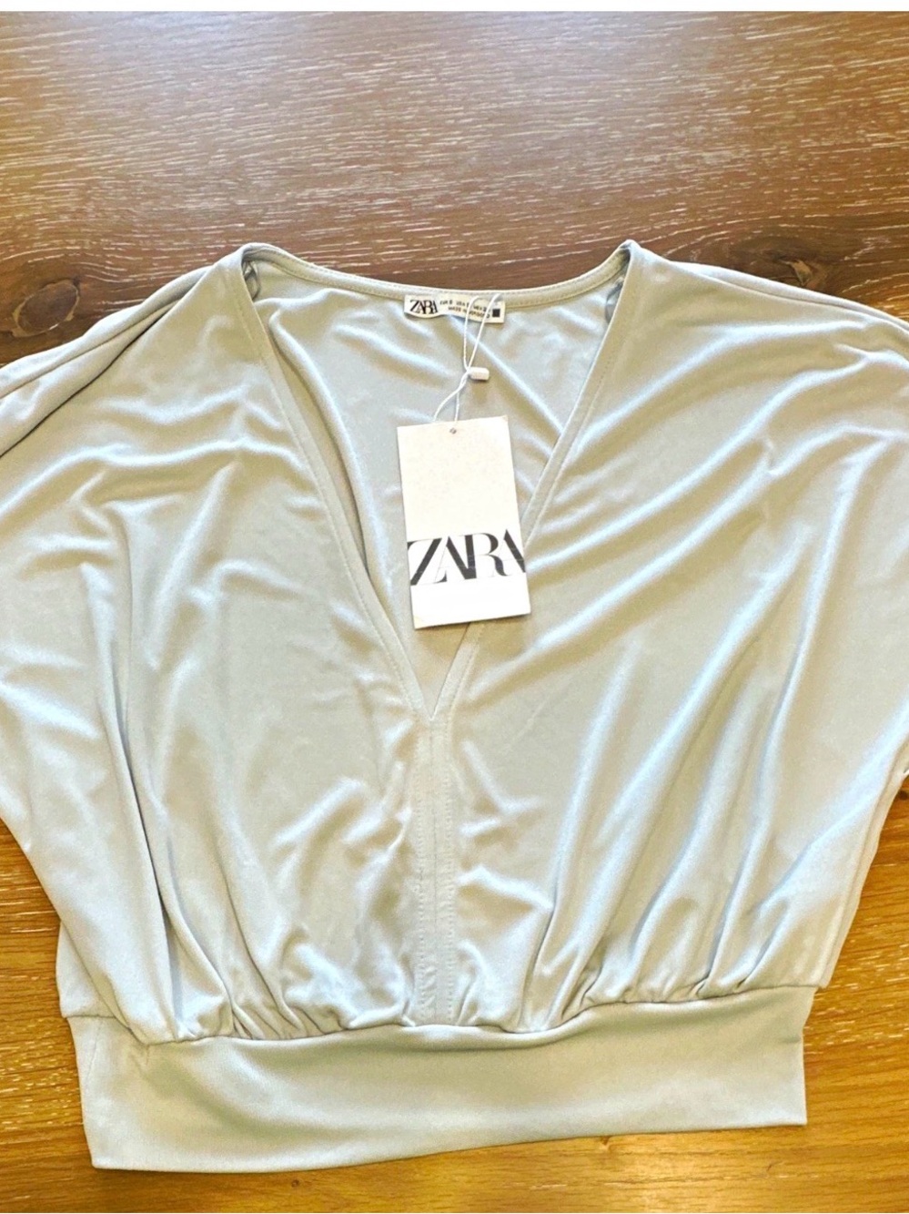 Zara Sage Green V-Neck Dolman Sleeve Crop Top